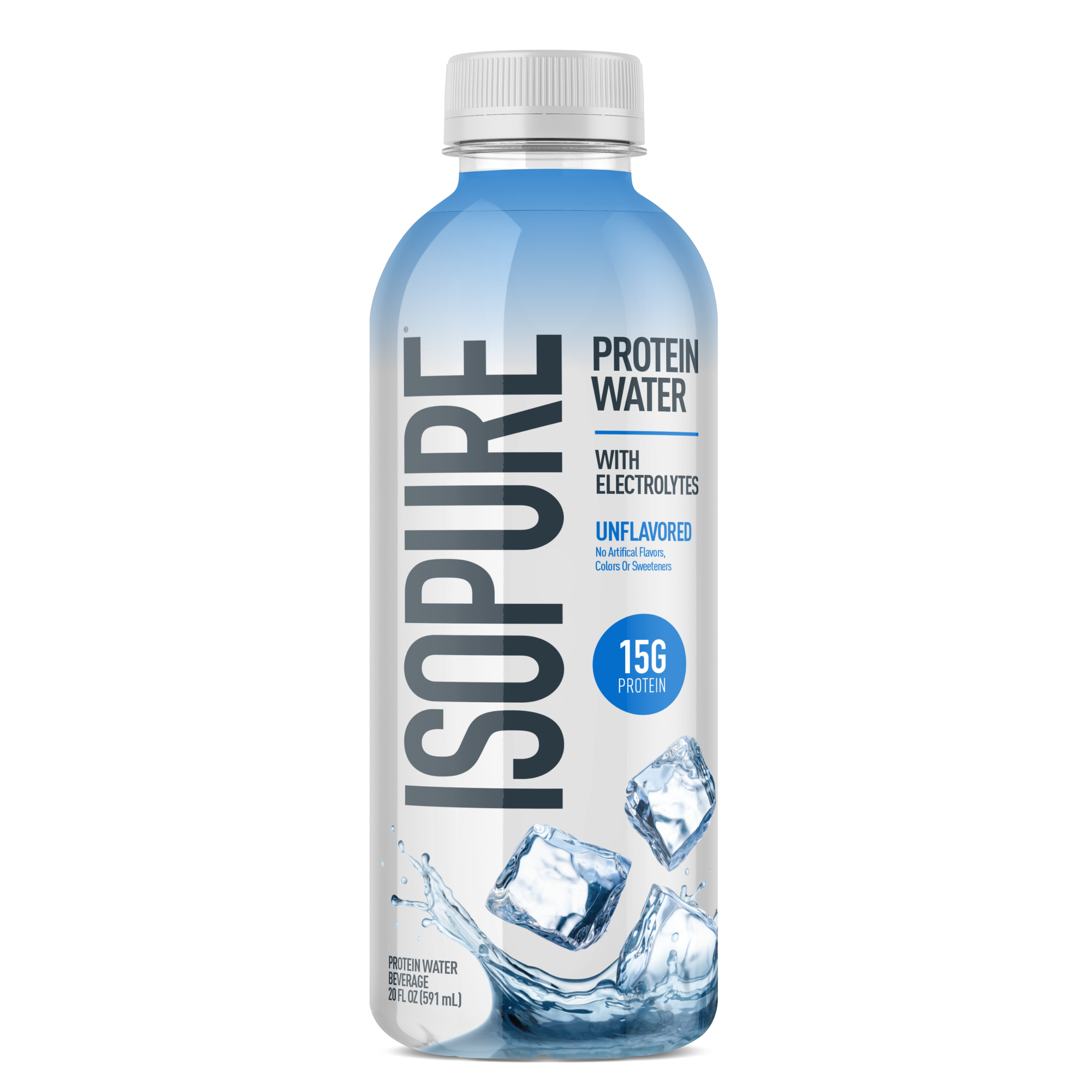 Isopure protein water bottle on a white background