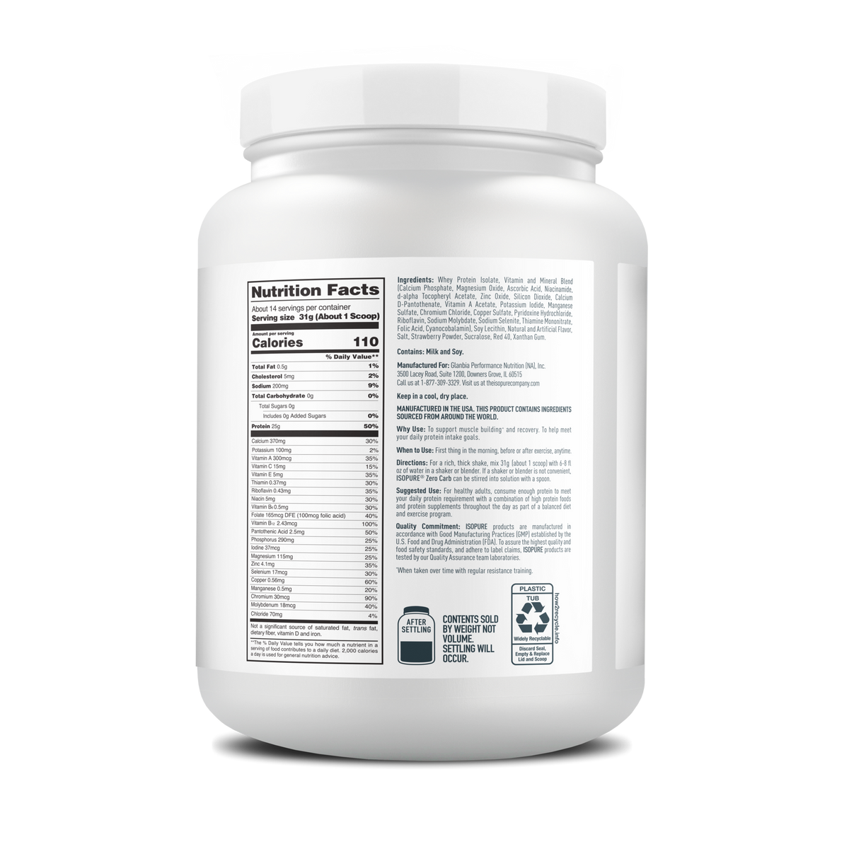 Nutrition facts, ingredients and preparation directions for nutrition product
