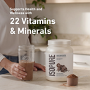 Isopure product panel highlighting support from 22 vitamins and minerals