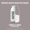 Illustrated package fill-level graphic for Cookies & Cream nutrition product