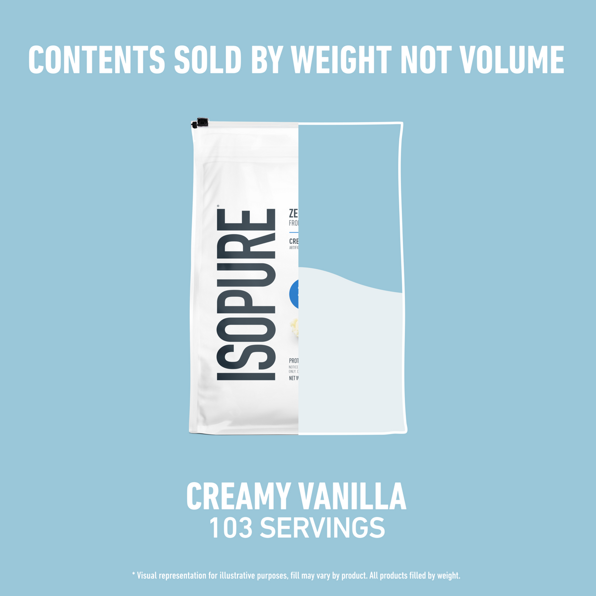 Illustrated package fill-level graphic for Creamy Vanilla nutrition product