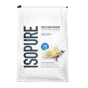 Front view of Isopure Creamy Vanilla zero-carb protein powder packaging on a plain background